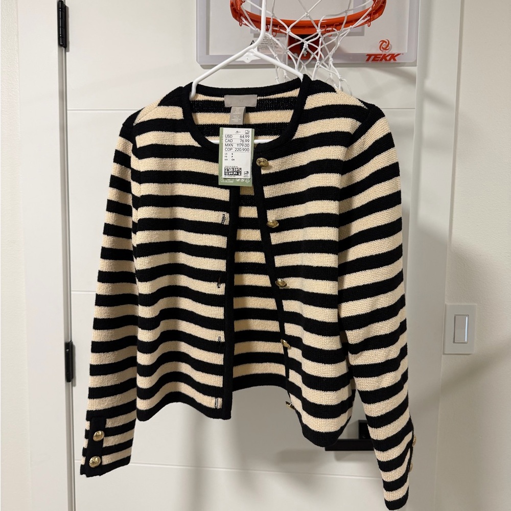 H&M Black and Cream Striped Cardigan